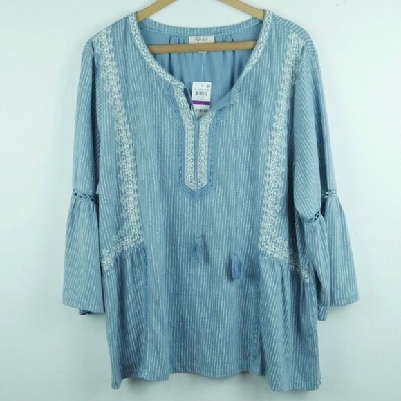 Style & Co XXL Tunic Top Boho Popover Embroidered Ruffle Crochet Tassel Relaxed - Picture 1 of 8